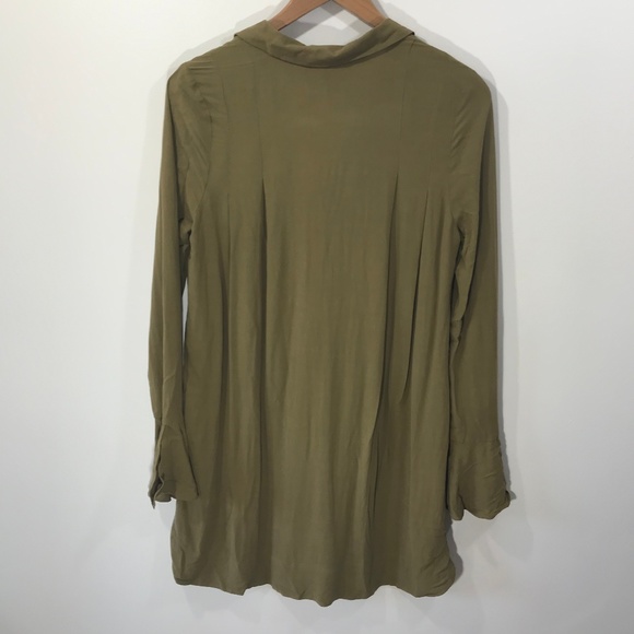 Free People Olive Green Frill Tunic Blouse Size S - Picture 3 of 8